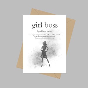 Definicja cytatu Girl Boss, A5 Karta okolicznościowa, Prezent, Czarno-biały