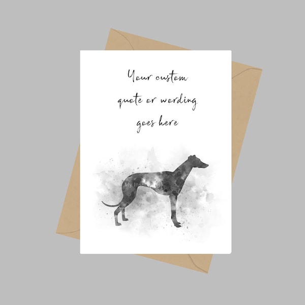 Personalised Greyhound Dog A5 Greeting Card Pet Lover, Memorial, Remembrance, Thinking Of You, Pet Loss, Gift Ideas, Sympathy, Memory, B & W