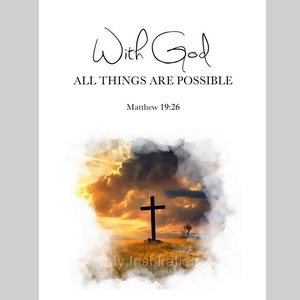 With God All Things Are Possible, ART PRINT, Matthew 19:26, Bible Verse, Inspirational Motivational Religious Scripture, Wall Art, Gift Idea