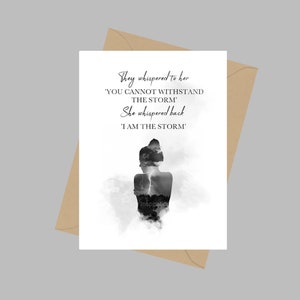 Citation inspirante Je suis la tempête, carte de voeux A5, ils lui ont chuchoté que vous ne pouvez pas résister à la tempête, motivant, positif, noir et blanc