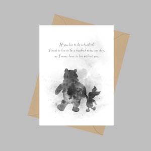 Cita de Winnie the Pooh y Piglet, tarjeta de felicitación A5, regalo, blanco y negro