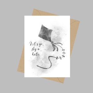 Mary Poppins Quote, A5 Wenskaart, Laten we een vlieger laten vliegen, Cadeau, Zwart-Wit
