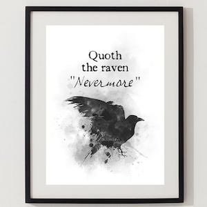 Quoth the Raven, Nevermore Quote ART PRINT Edgar Allan Poe, Gift, Wall Art, Home Decor image 2