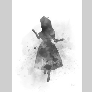 Alice in Wonderland Art Print: Black and White Nursery Decor