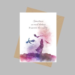 A volte abbiamo bisogno di fantasia per sopravvivere alla realtà Citazione, Biglietto di auguri A5, Ispirazione, Drago, Regalo