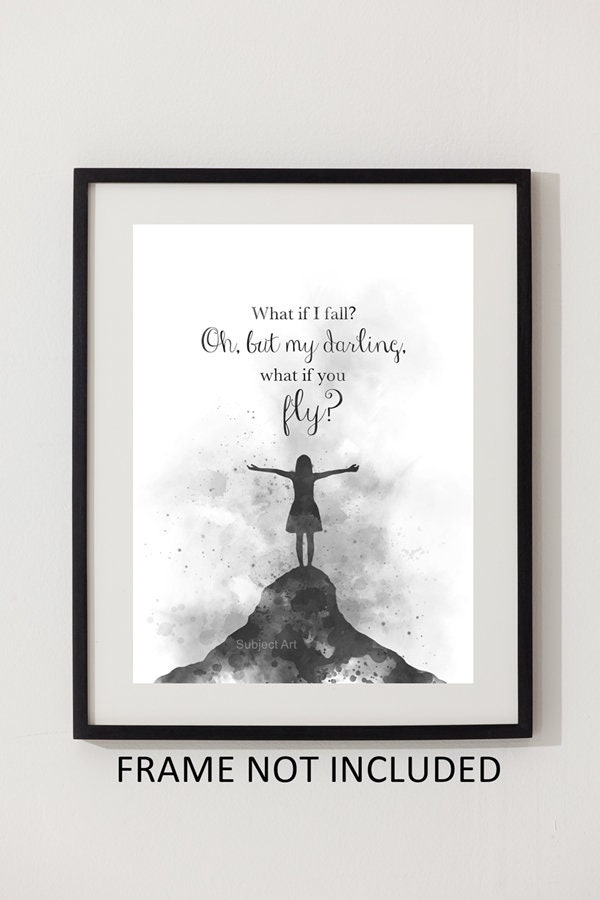 Flowershave357 Wall Art Sign – 'What If I Fall Oh But My Darling What If You Fly' Girls Bedroom Nursery Decor, Wood Plaque, Rustic Style