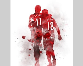 Impresión artística de Ryan Giggs y Paul Scholes del Manchester United, fútbol, deporte, regalo, arte mural, decoración del hogar