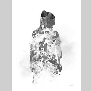 Lámina artística de Keira Walsh, Inglaterra, Fútbol, Deporte, Regalo, Leonas, Arte mural, Decoración del hogar, Blanco y negro