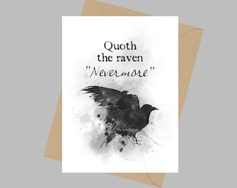 Quoth the Raven, Nevermore Quote, A5 Greeting Card, Edgar Allan Poe, Gift