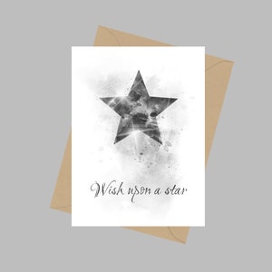 Wens op een ster Quote, A5 Wenskaart, Cadeau, Inspirerend, Zwart-Wit