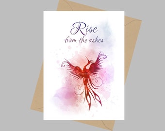 Phoenix Vogel Zitat, A5 Grußkarte, Rise from the Ashes, Mythologie, Inspiration, Geschenkidee