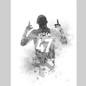 Impression d&#39;art Phil Foden Manchester City, football, sport, cadeau, art mural, décoration d&#39;intérieur, noir et blanc