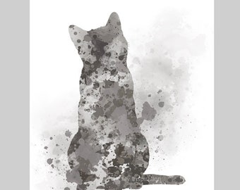 Grey Cat ART PRINT Animal, Pet, Gift, Wall Art, Home Decor
