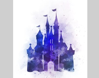 Cinderella Castle Blue ART PRINT Nursery, Princess, Gift, Wall Art, Home Decor