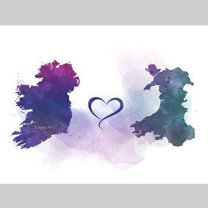 Irland Wales Verbindungskarte zwei Länder KUNSTDRUCK Reisen, Urlaub, Geschenk, Wandkunst, Freunde, Paare