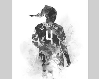 Maya Le Tissier Art Print: Manchester United Ladies Football Wall Decor, Gift Idea, Bedroom, Office, Black and White