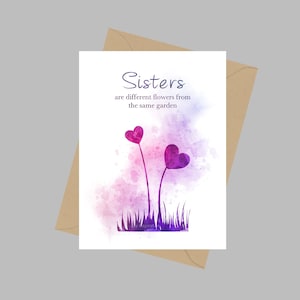 Sisters are verschiedene Blumen aus dem gleichen Garten Zitat, A5 Grußkarte, Schwester, Familie, Inspiration, Geschenk