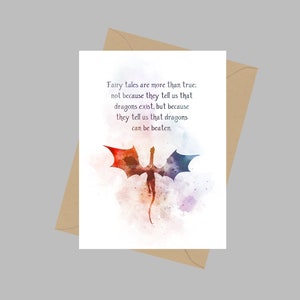 Fairy Tale Dragon Quote, A5 Greeting Card, Inspirational, Gift
