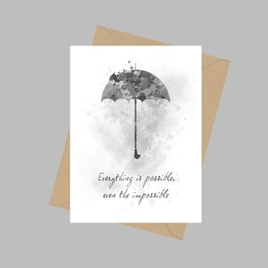 Citation de Mary Poppins, Carte de vœux A5, Tout est possible, Même l’impossible, Parapluie, Noir et Blanc