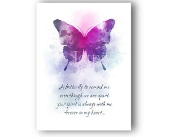 Butterfly Spirit Heart Zitat KUNSTDRUCK Andenken, Sentimental, Geliebte, Verlust, Trauer, Freund, Inspiration, Geschenk, Wandkunst