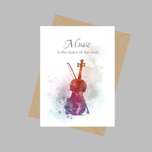 Citaat viool, A5-wenskaart, muziek is de stem van de ziel, cadeau, instrument, muzikant, inspirerend