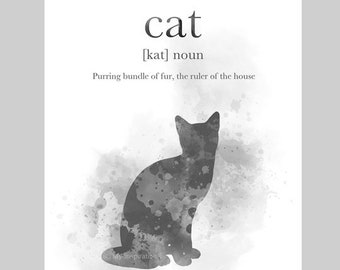 Cat Definition Quote ART PRINT Animal, Pet, Gift, Wall Art, Home Decor, Black and White