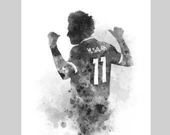 Mo Salah ART PRINT Liverpool, Football, Sport, Gift, Wall Art, Home Decor, Black and White