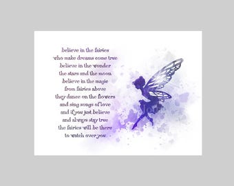 Believe in Fairies Poem ART PRINT Fairy, Quote, Nursery, Inspirational, Gift, Wall Art, Home Decor, Bedroom