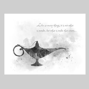 Aladdin magische lamp quote ART PRINT Genie, kinderkamer, inspirerend, motiverend, cadeau, kunst aan de muur, decor van het huis, slaapkamer, zwart-wit