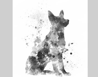 German Shepherd ART PRINT Dog, Animal, Gift, Wall Art, Home Decor, Black and White