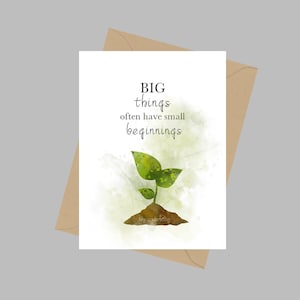 Big Things Small Beginnings Quote, Biglietto di auguri A5, Pianta, Ispirazionale, Regalo