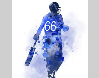 Joe Root KONSTTRYCK Cricket, England, Sport, Presentidé, Väggkonst, Heminredning, Sovrum, Kontor