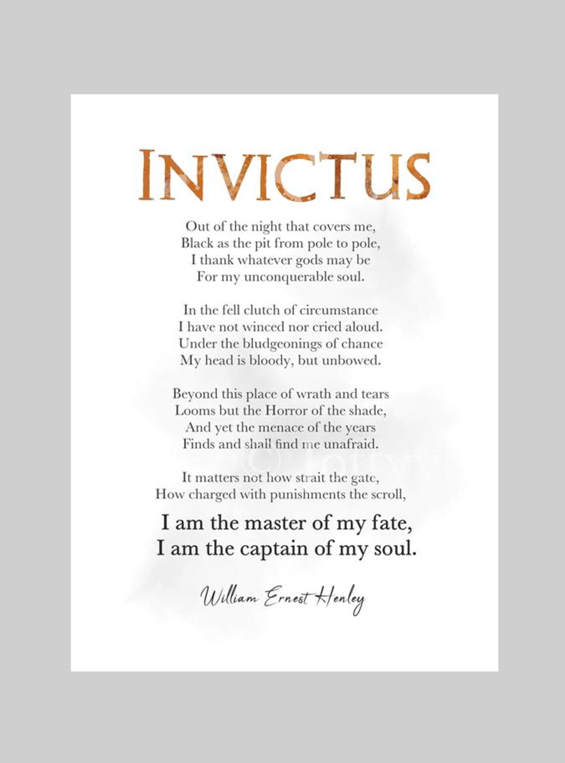 Invictus Copyable Invictus Poem ART PRINT William Ernest Henley, Inspirational, Gift Idea ...