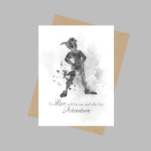 Citazione di Peter Pan, Biglietto di auguri A5, Grande avventura, Regalo, Bianco e nero
