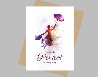 Mary Poppins Quote, A5 Greeting Card, Practically Perfect, Gift