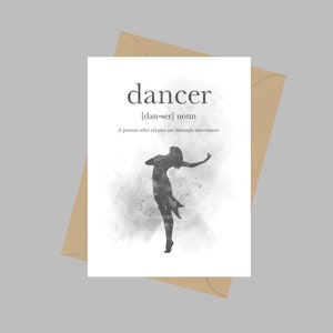 Dancer Definition Quote, A5 Greeting Card, Dance, Gift, Card For Daughter, Well Done, So Proud Of You, Black and White