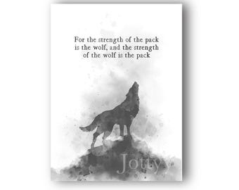 For the strength of the pack is the wolf Quote ART PRINT Inspirational, Jungle Book, Rudyard Kipling, Gift, Wall Art, Black and White