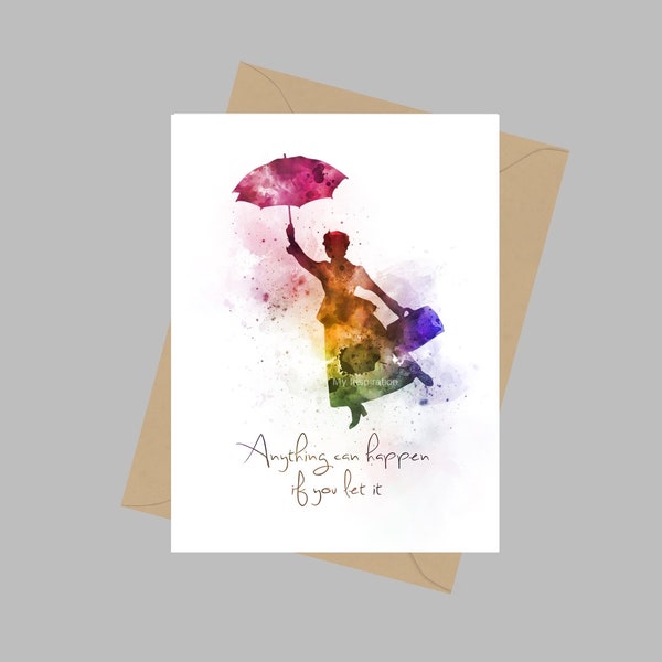 Mary Poppins Quote, A5 Greeting Card, Anything can happen if you let it, Gift