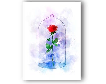Enchanted Rose ART PRINT Beauty and the Beast, Love, Flower, Gift, Wall Art, Home Decor, Bedroom