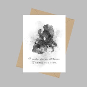 La Bella e la Bestia Citazione, A5 Biglietto di Auguri, Ti amo ancora fino alla fine, Principessa, Regalo, Bianco e Nero