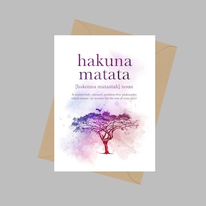 Hakuna Matata Definition Quote, A5 Greeting Card, Card For Daughter Granddaughter Niece Friend, Inspirational, Gift
