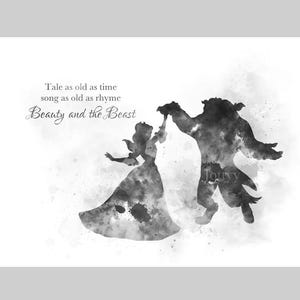 Beauty and the Beast Dance Quote ART PRINT Tale as old as time, Princess, Gift, Wall Art, Home Decor, Black and White