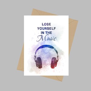 Perdez-vous dans la citation musicale, la carte de vœux A5, les écouteurs, l’inspiration, le cadeau