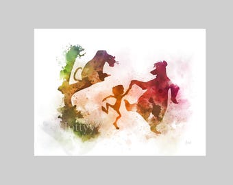 Il libro della giungla STAMPA ARTISTICA per cameretta dei bambini, idea regalo, decorazione murale, arredamento per la casa, camera da letto, ufficio
