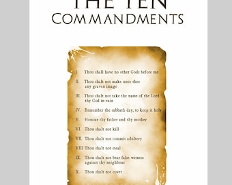 The Ten Commandments ART PRINT Scripture, Christian, Religious, Positive, Bible, Wall Art, Home Decor, Gift Ideas