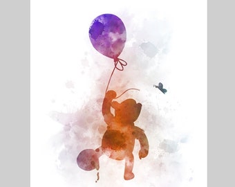 Winnie the Pooh ART PRINT Balloon, Nursery, Gift, Wall Art, Home Decor