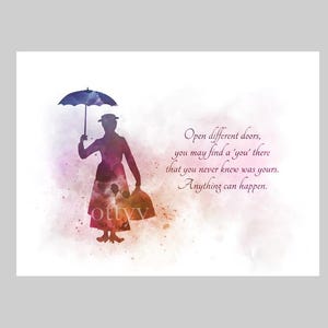 Mary Poppins Quote ART PRINT Open different doors, Anything can happen, Gift, Nursery, Wall Art, Home Decor