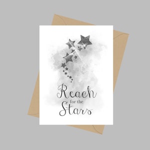 Reik naar de sterren, A5 wenskaart, citaat, inspirerend, motiverend, kinderkamer, cadeau, zwart-wit