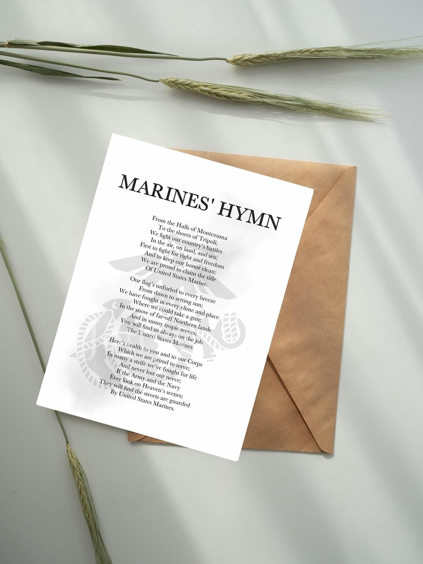 Marine Corps Hymn, A5 Greeting Card, Patriotic, Veteran, Military