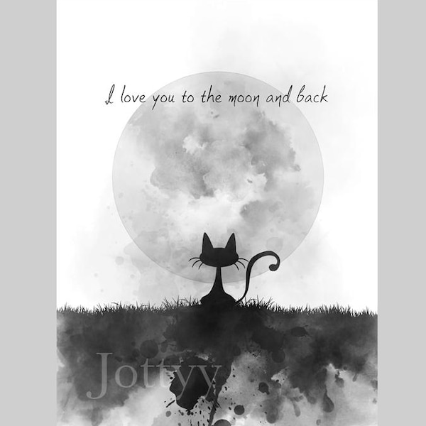 I Love You To The Moon Art Print: Cat & Moon Nursery Decor